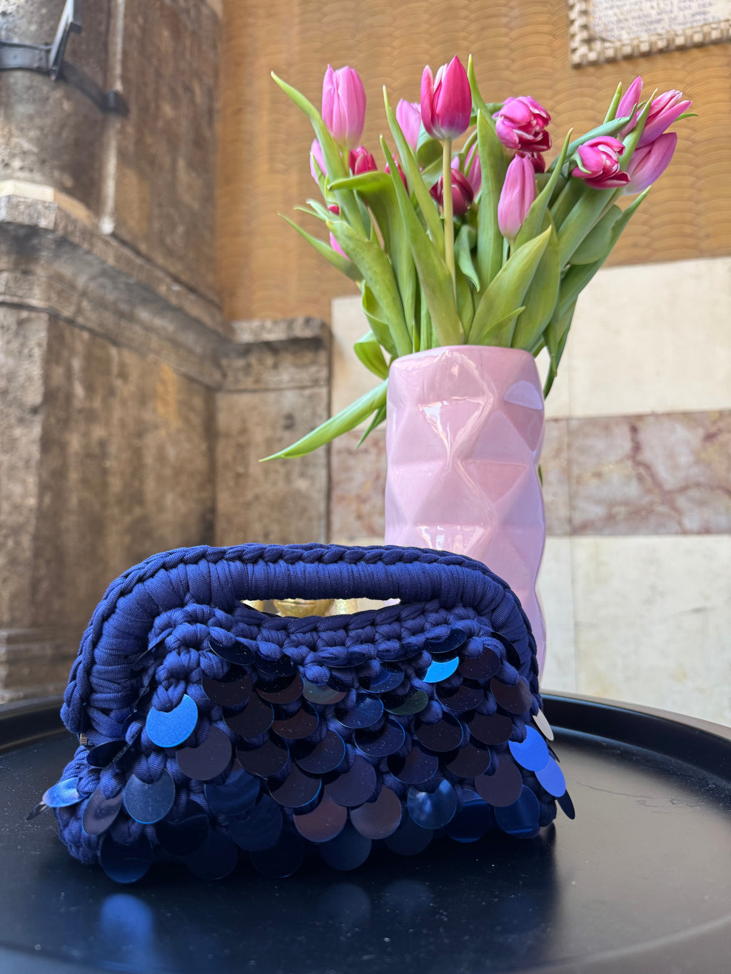 Clutch Paillettes Blu