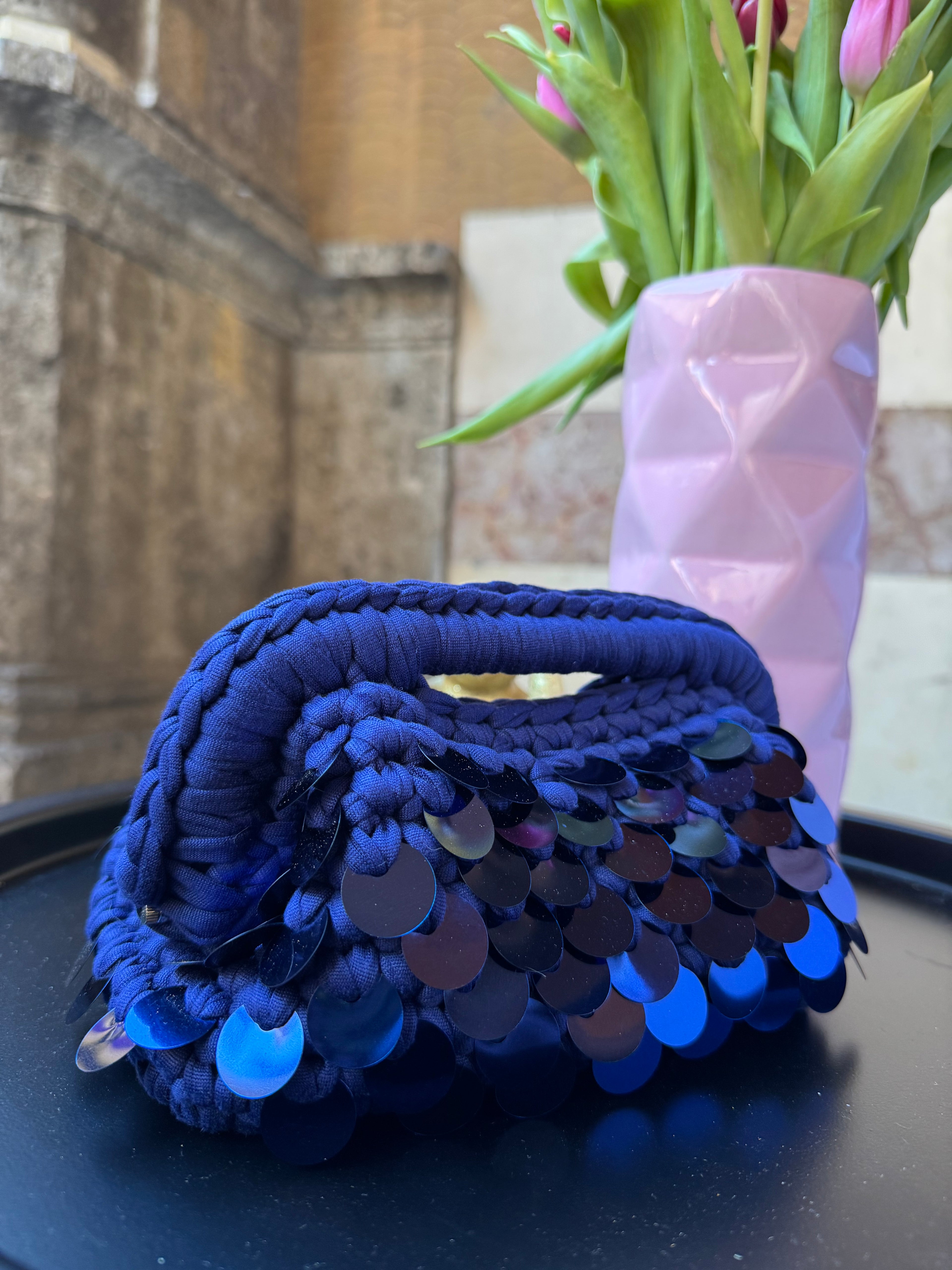 Clutch Paillettes Blu